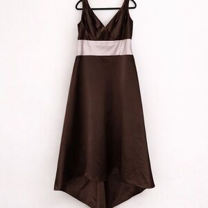 Ann Taylor Bridal Brown Satin Dress Size 20 Blush Waist V-Neck Midi Wedding